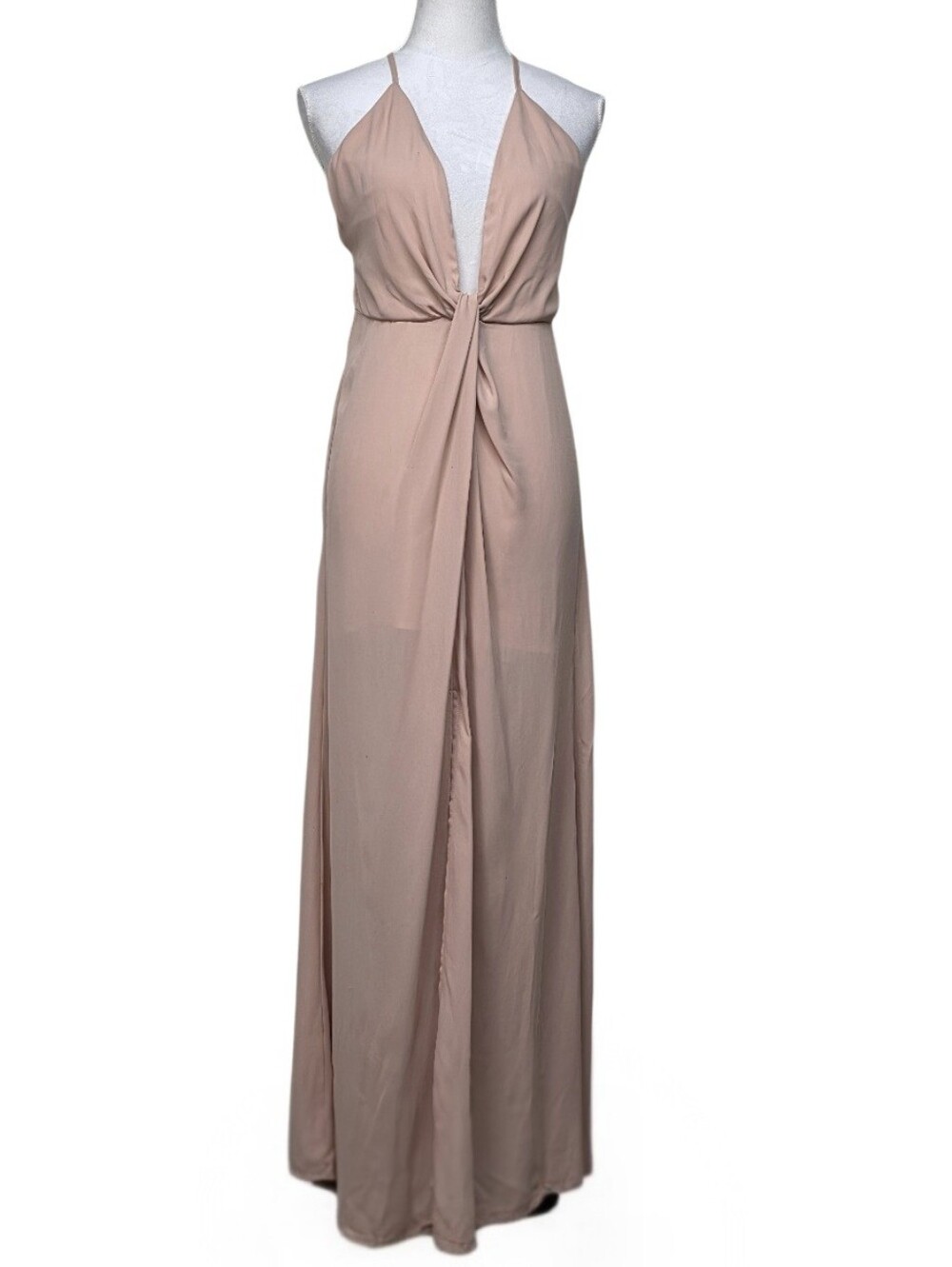 Tobi Blush Halter Plunge Neckline Maxi Formal Dress Size Medium